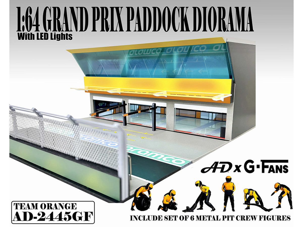 Grand Prix Paddock Diorama "Team Orange" with LED Lights for 1/64 Scale Models by American Diorama-0