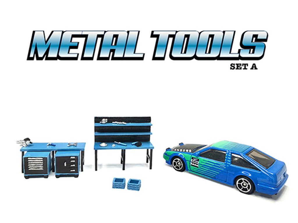 "Metal Tools" Set A Blue of 14 Pieces Limited Edition for 1/64 Scale Models by American Diorama-2