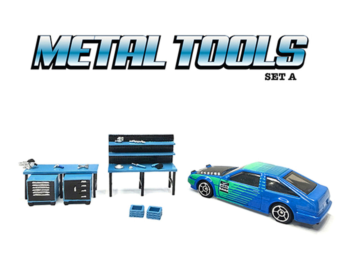 "Metal Tools" Set A Blue of 14 Pieces Limited Edition for 1/64 Scale Models by American Diorama-2
