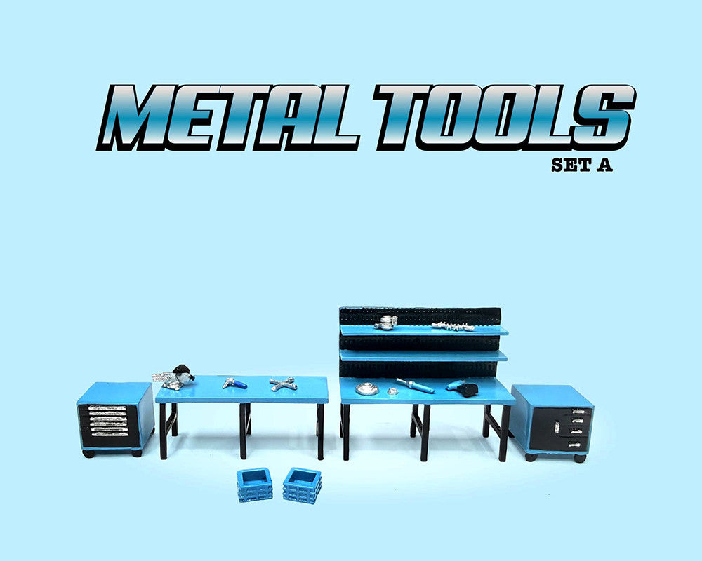 "Metal Tools" Set A Blue of 14 Pieces Limited Edition for 1/64 Scale Models by American Diorama-3