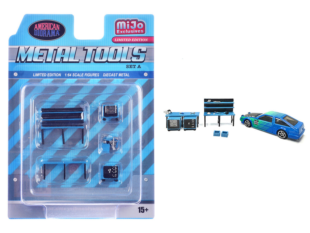 "Metal Tools" Set A Blue of 14 Pieces Limited Edition for 1/64 Scale Models by American Diorama-0