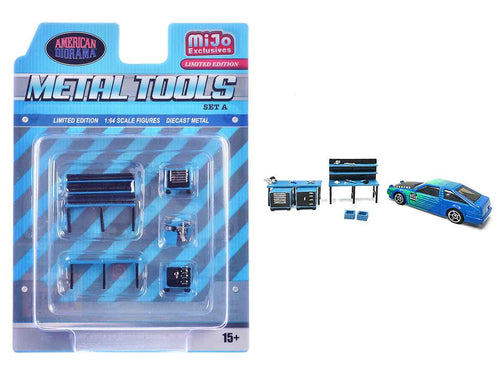 "Metal Tools" Set A Blue of 14 Pieces Limited Edition for 1/64 Scale Models by American Diorama