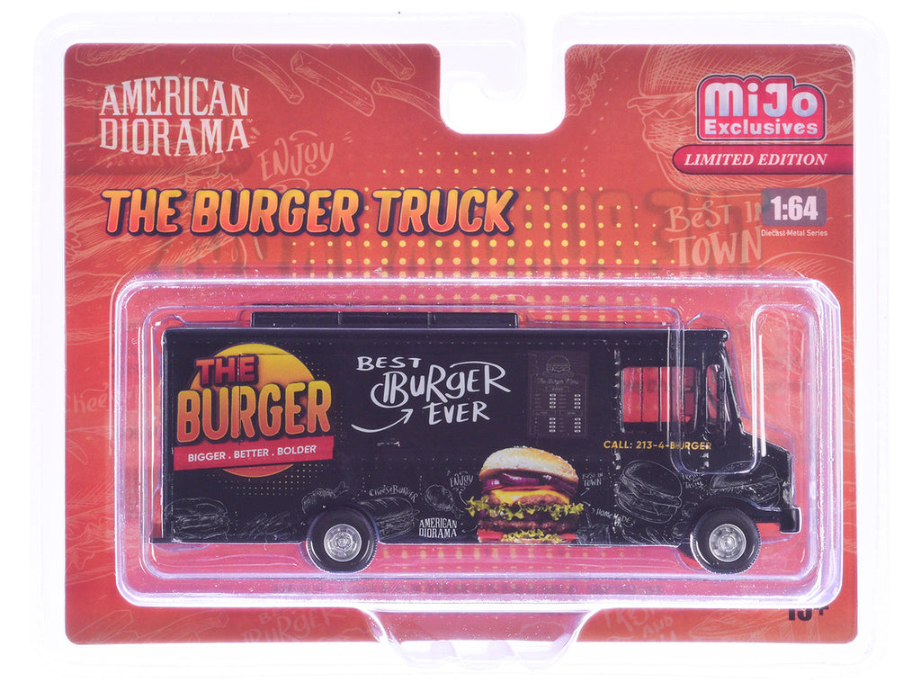 Food Truck "The Burger Truck" Black with Graphics 1/64 Diecast Model by American Diorama-0