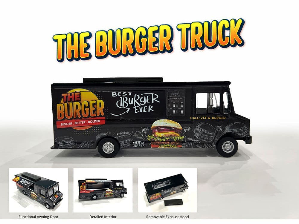 Food Truck "The Burger Truck" Black with Graphics 1/64 Diecast Model by American Diorama-2