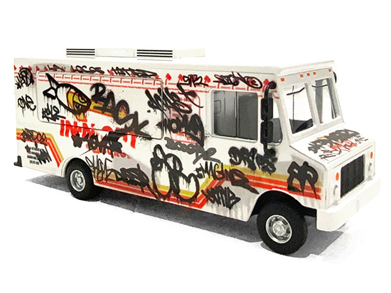 Food Truck "The Graffiti Truck" White with Graphics 1/64 Diecast Model by American Diorama-0