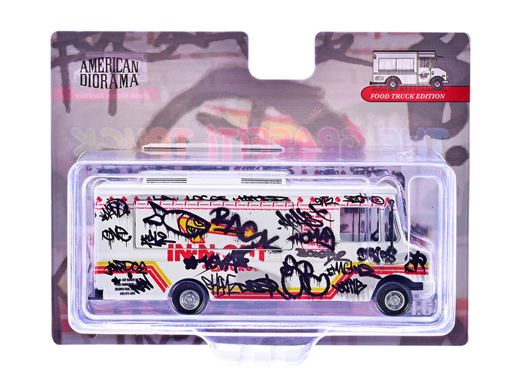 Food Truck "The Graffiti Truck" White with Graphics 1/64 Diecast Model by American Diorama-1