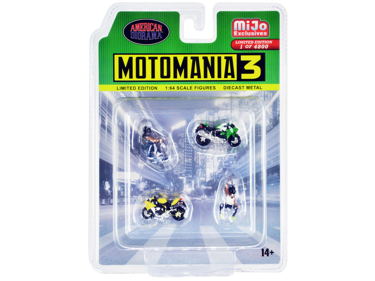 "Motomania 3" 4 piece Diecast Set (2 Figures and 2 Motorcycles) Limited Edition to 4800 pieces Worldwide for 1/64 Scale Models by American Diorama-0
