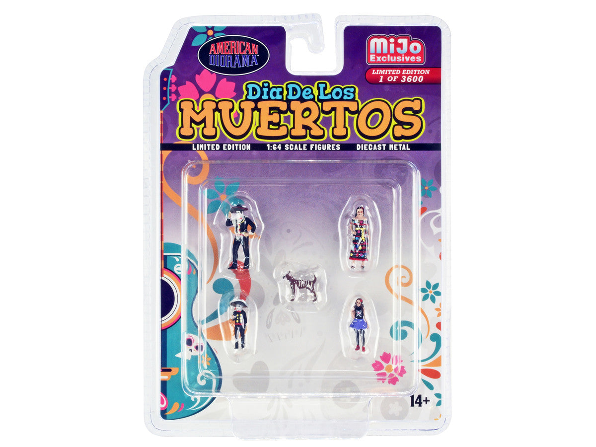 "Dia de los Muertos" 5 piece Diecast Set (2 Adults 2 Children 1 Dog Figures) Limited Edition to 3600 pieces Worldwide for 1/64 Scale Models by American Diorama-0