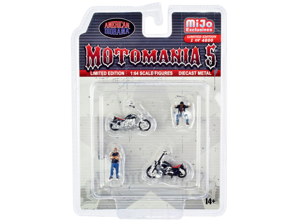 "Motomania 5" 4 piece Diecast Set (2 Figures and 2 Motorcycles) Limited Edition to 4800 pieces Worldwide for 1/64 Scale Models by American Diorama-1