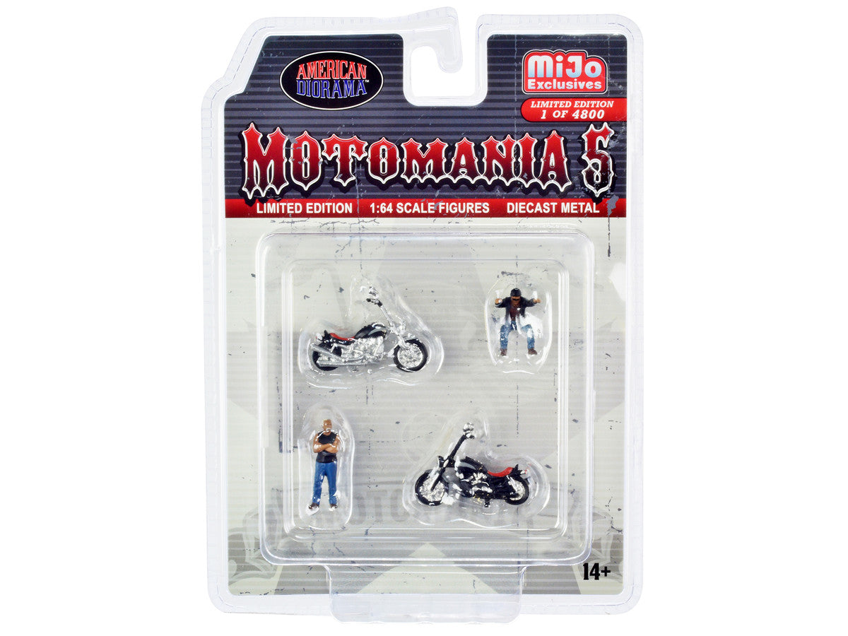 "Motomania 5" 4 piece Diecast Set (2 Figures and 2 Motorcycles) Limited Edition to 4800 pieces Worldwide for 1/64 Scale Models by American Diorama-1