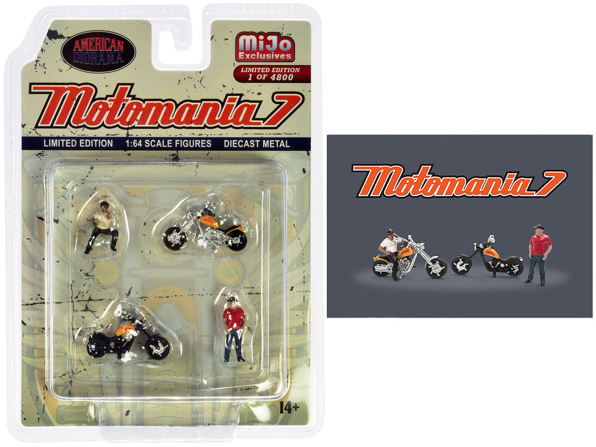 "Motomania 7" 4 piece Diecast Figure Set (2 Figures 2 Motorcycles) Limited Edition to 4800 pieces Worldwide for 1/64 scale models by American Diorama-0