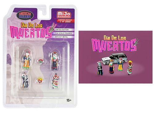 "Dia de los Muertos 2" 6 piece Diecast Set (4 Figures 2 Masks) Limited Edition to 3600 pieces Worldwide for 1/64 Scale Models by American Diorama-0
