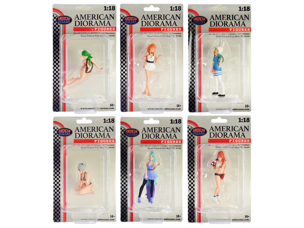 "Cosplay Girls" 6 piece Figure Set for 1/18 Scale Models by American Diorama-1