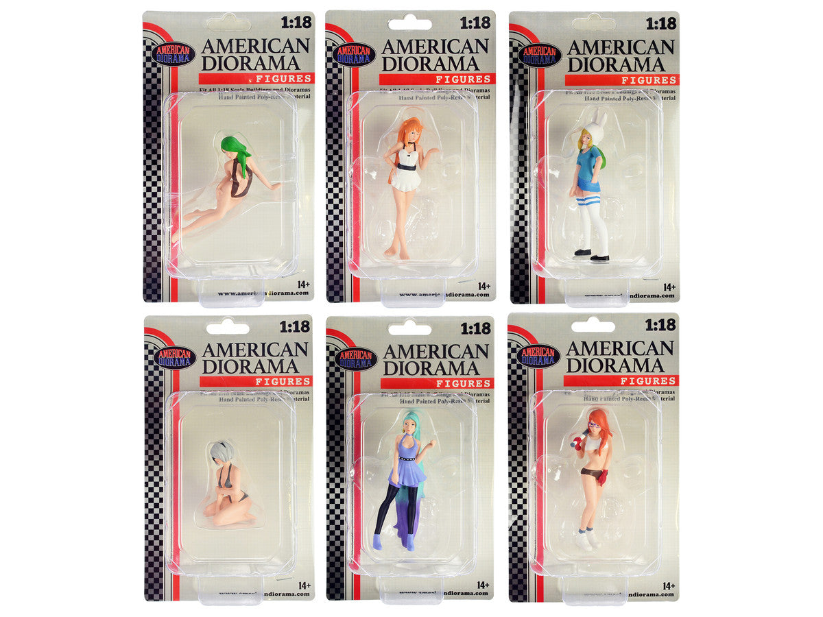 "Cosplay Girls" 6 piece Figure Set for 1/18 Scale Models by American Diorama-1