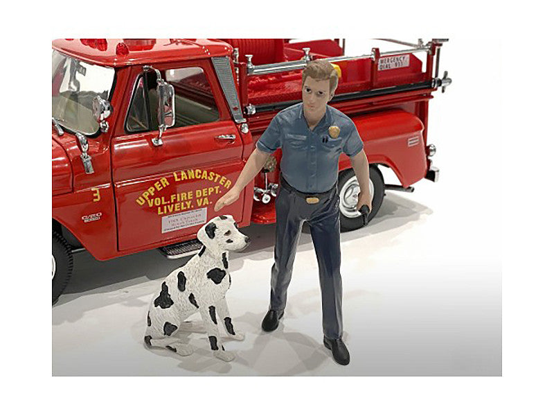 "Firefighters" Fire Dog Training Figures (Trainer and Dog) for 1/18 Scale Models by American Diorama-1