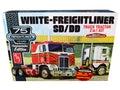 Skill 3 Model Kit White Freightliner SD/DD Truck Tractor 2-in-1 Kit with Display Base "75th Freightliner Anniversary" Commemorative Edition 1/25 Scale Model by AMT-0