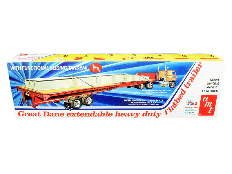 Skill 3 Model Kit Great Dane Extendable Heavy Duty Flat Bed Trailer with Functional Sliding Tandem 1/25 Scale Model by AMT-0