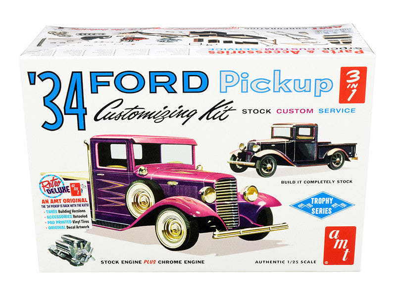 Skill 2 Model Kit 1934 Ford Pickup Truck 3 in 1 Kit "Trophy Series" 1/25 Scale Model by AMT-0