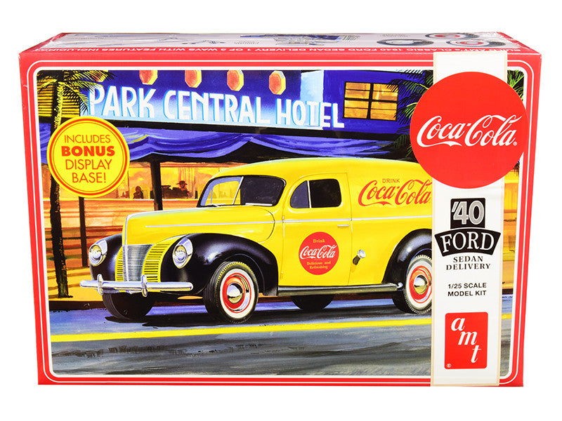 Skill 3 Model Kit 1940 Ford Sedan Delivery Van "Coca-Cola" with Display Base 1/25 Scale Model by AMT-0