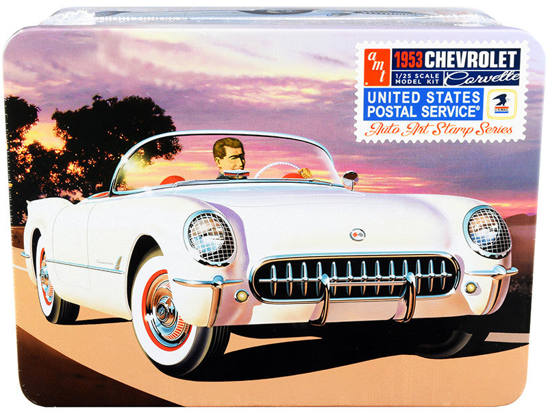 Skill 2 Model Kit 1953 Chevrolet Corvette "USPS" (United States Postal Service) Themed Collectible Tin 1/25 Scale Model by AMT-0