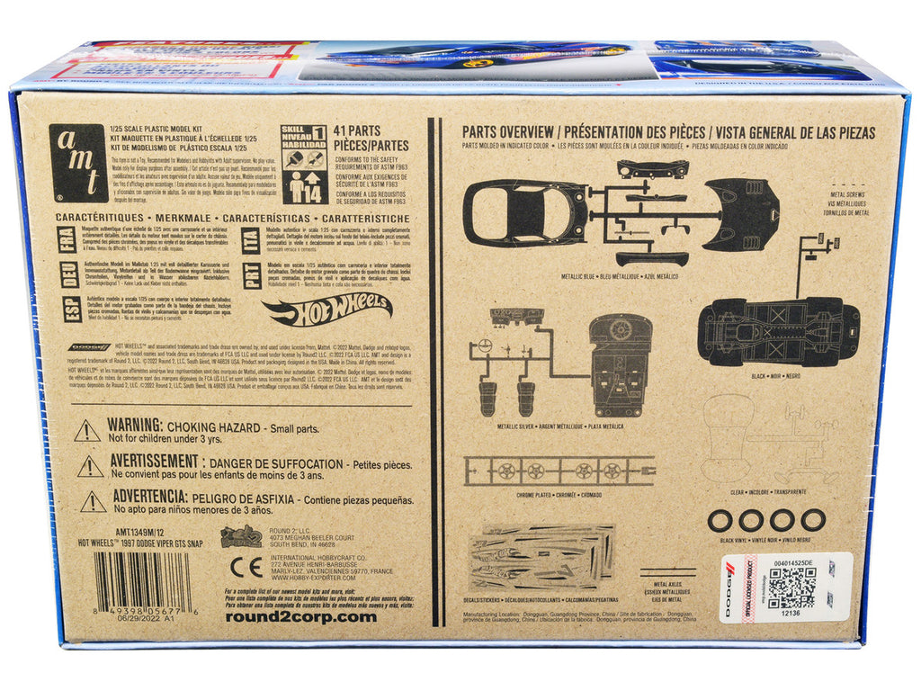 Skill 1 Snap Model Kit 1997 Dodge Viper GTS "Hot Wheels" 1/25 Scale Model by AMT-3