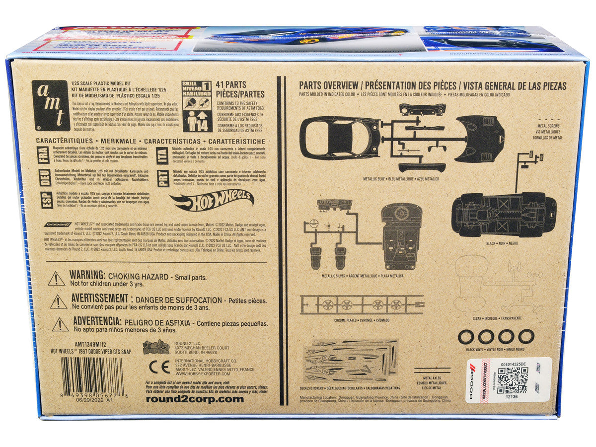 Skill 1 Snap Model Kit 1997 Dodge Viper GTS "Hot Wheels" 1/25 Scale Model by AMT-3