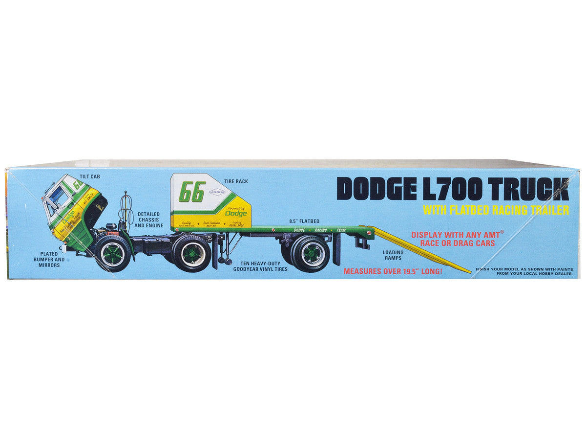 Skill 3 Model Kit 1966 Dodge L700 Truck with Flatbed Racing Trailer 1/25 Scale Model by AMT-2