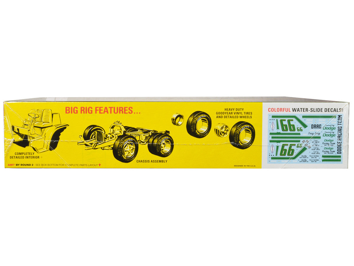 Skill 3 Model Kit 1966 Dodge L700 Truck with Flatbed Racing Trailer 1/25 Scale Model by AMT-1