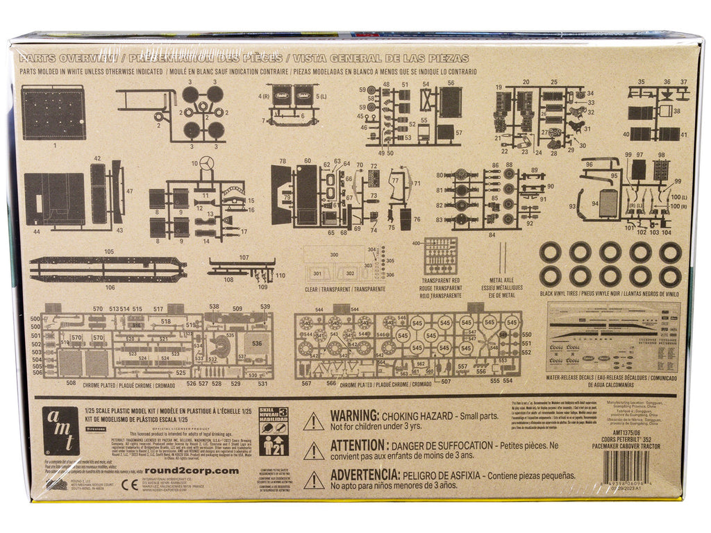 Skill 3 Model Kit Peterbilt 352 Pacemaker Cabover Tractor "Coors" 1/25 Scale Model by AMT-3