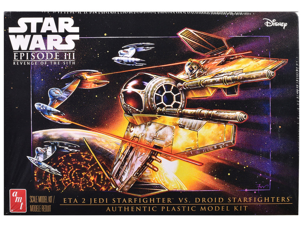 Skill 2 Model Kit ETA 2 Jedi Starfighter VS. Droid Starfighters 4 Model Set "Star Wars: Episode III - Revenge of the Sith" (2005) Movie 1/48 Scale Model by AMT-0