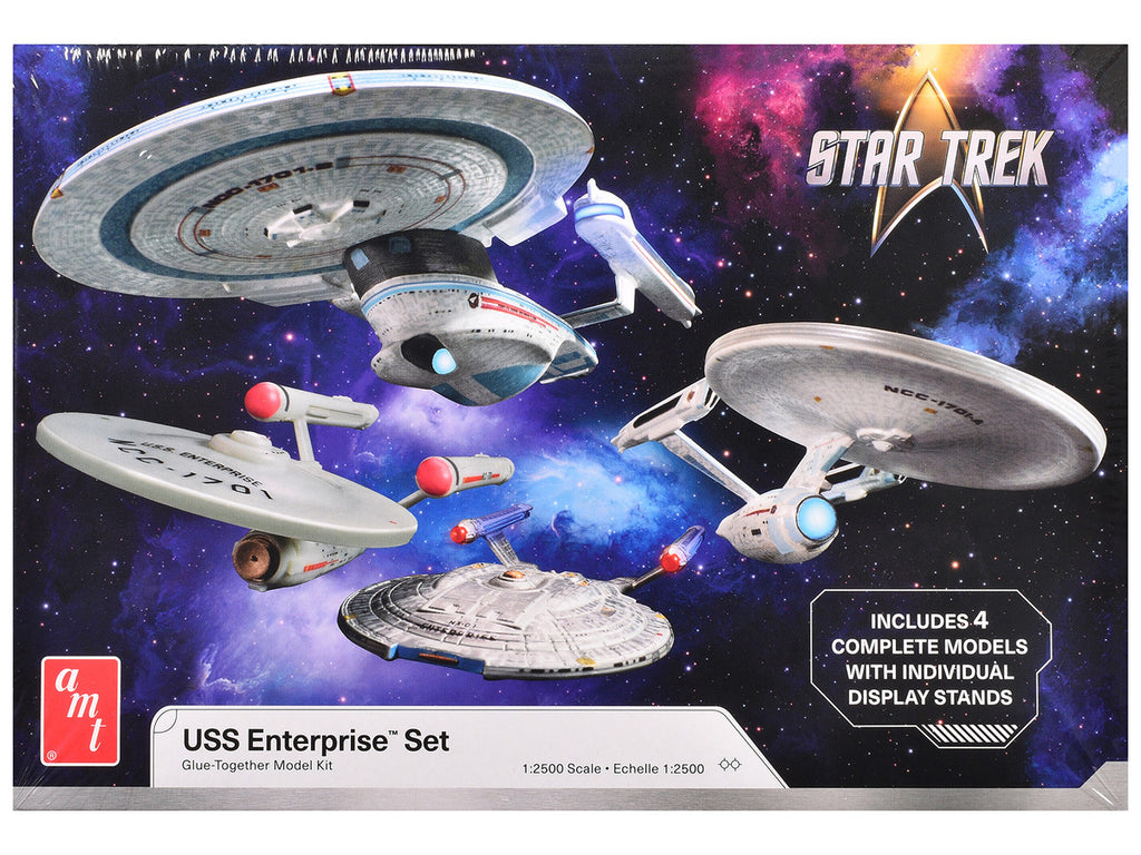 Skill 2 Model Kit U.S.S. Enterprise Four Ship Set "Star Trek" 1/2500 Scale Model by AMT-0