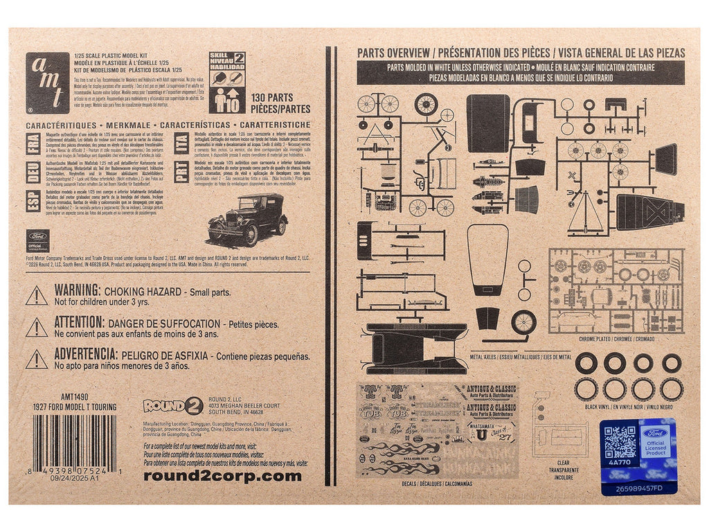 Skill 2 Model Kit 1927 Ford Model T Touring 2 in 1 Kit 1/25 Scale Model by AMT-2