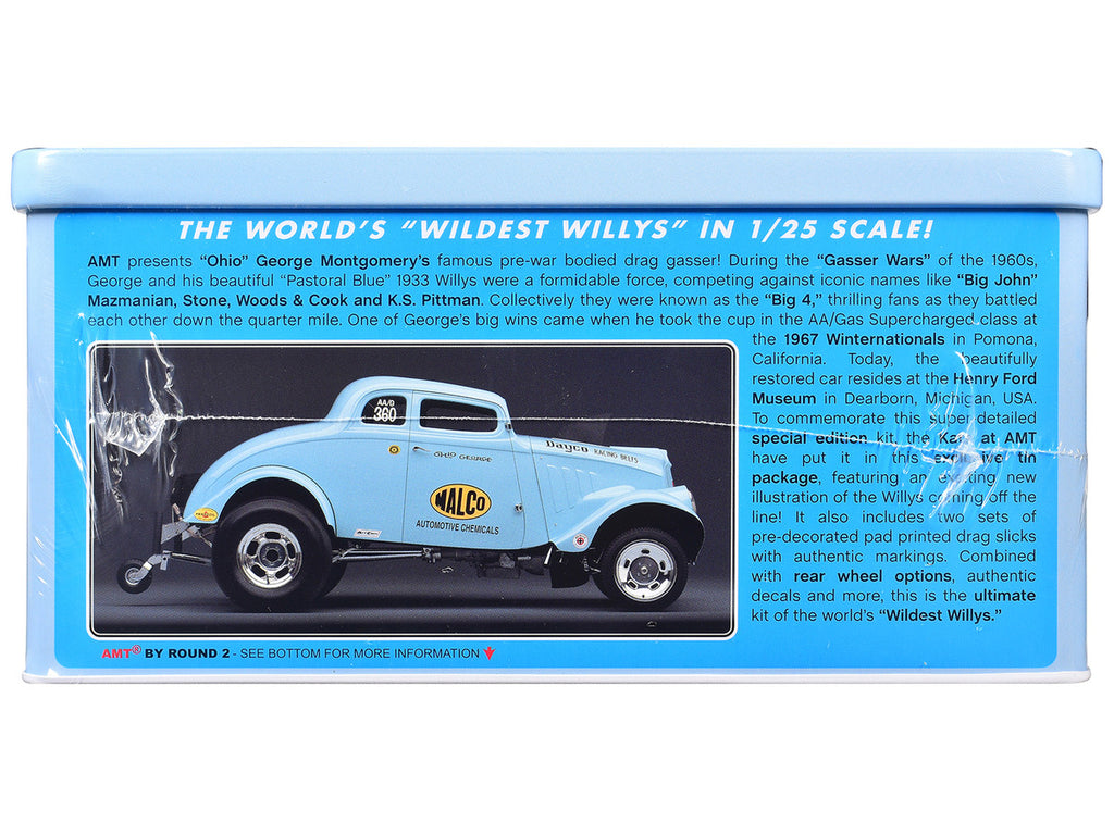 Skill 2 Model Kit 1933 Willys Gasser "Ohio George" with Collectible Tin Packaging 1/25 Scale Model by AMT-2