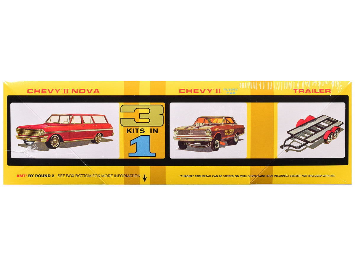 Skill 2 Model Kit Indy Drag Combo Chevrolet II Wagon and Funny Car with Trailer 3 in 1 Set 1/25 Scale Model by AMT-0