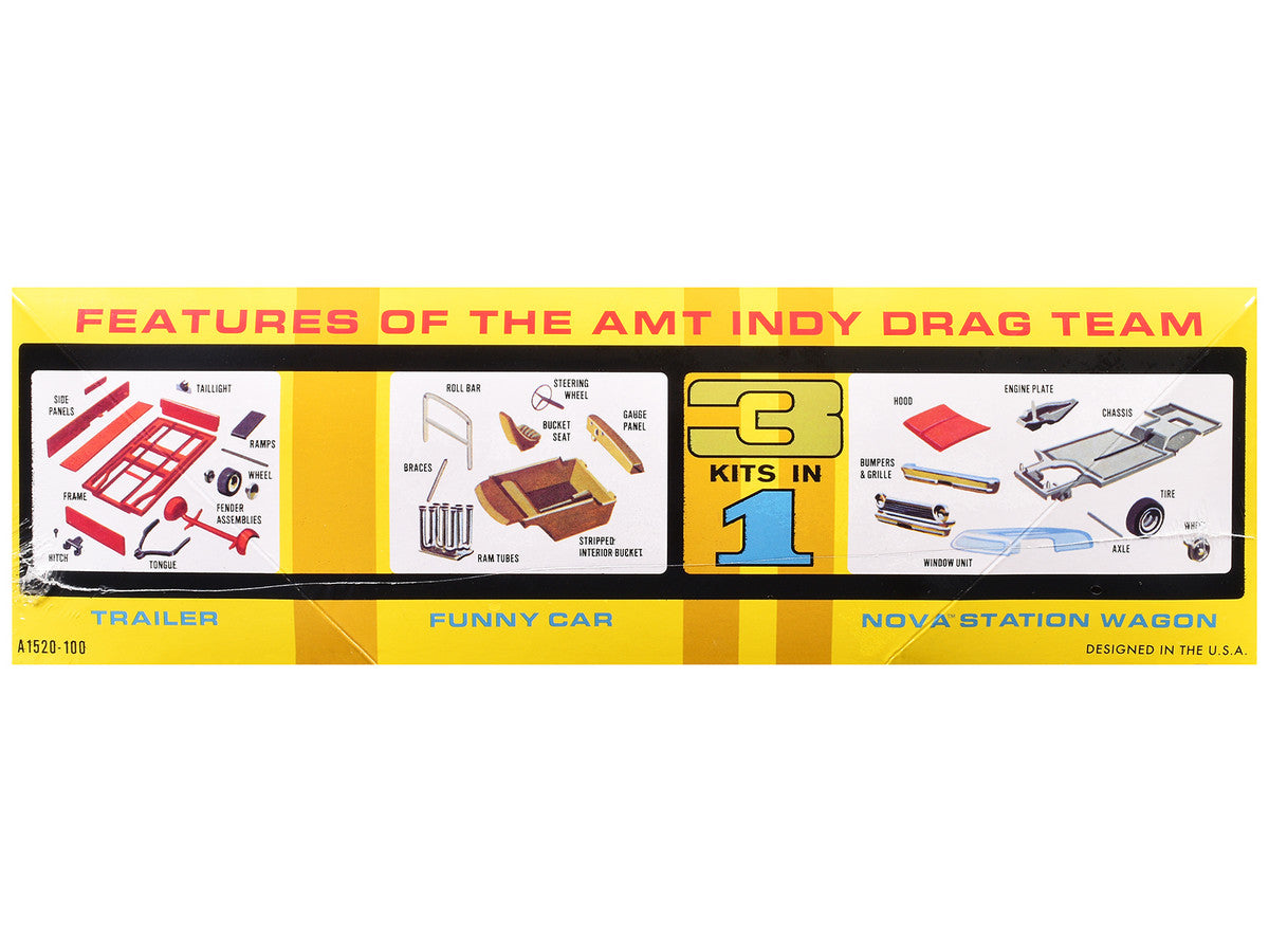 Skill 2 Model Kit Indy Drag Combo Chevrolet II Wagon and Funny Car with Trailer 3 in 1 Set 1/25 Scale Model by AMT-1