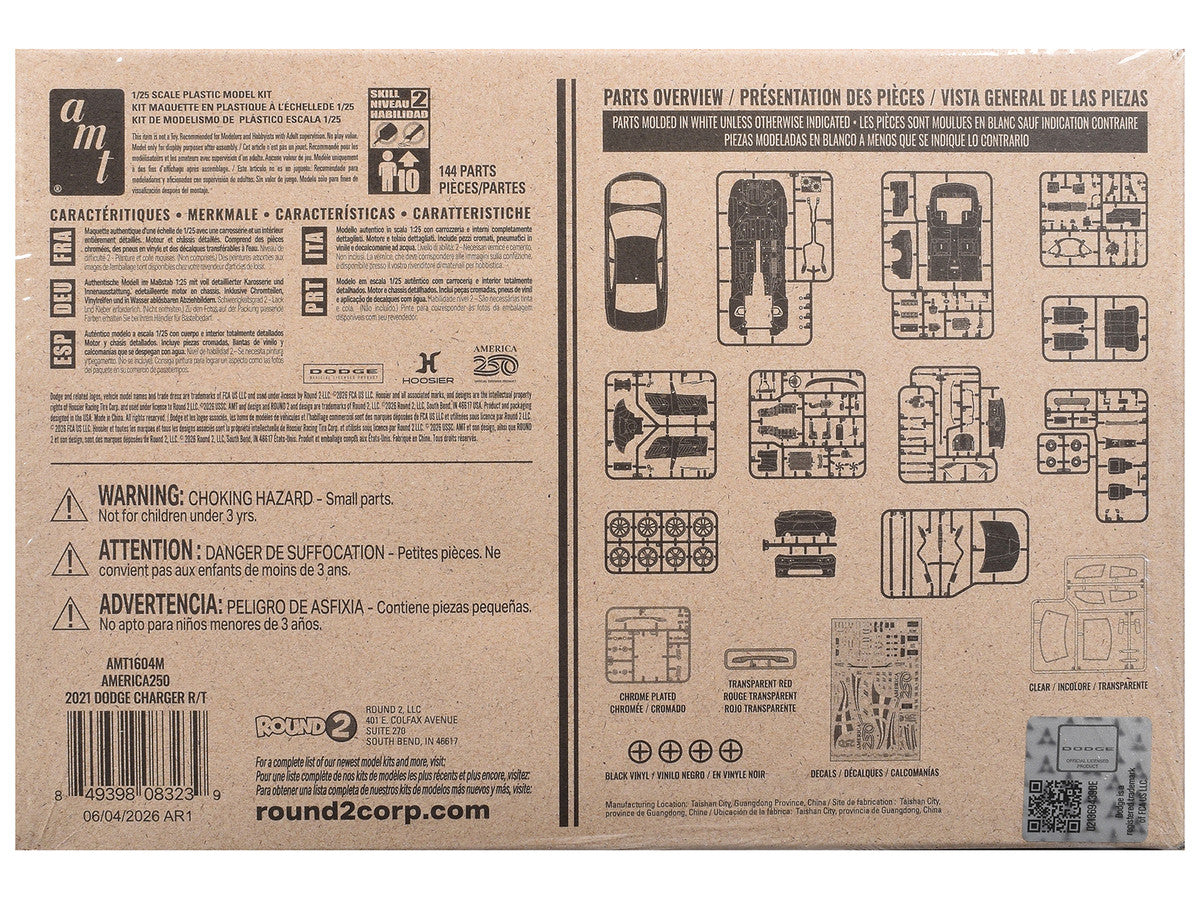 Skill 2 Model Kit 2021 Dodge Charger R/T "America 250" 1/25 Scale Model by AMT-3