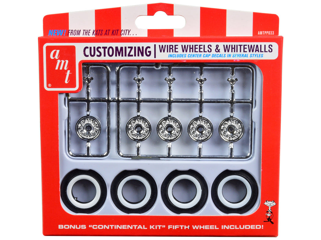 Skill 2 Model Kit Wire Wheels and Whitewall Tires Set of 5 Pieces for 1/25 Scale Models by AMT-2
