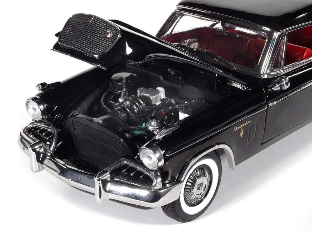 1957 Studebaker Golden Hawk Midnight Black with Red Interior 1/18 Diecast Model by Auto World-1