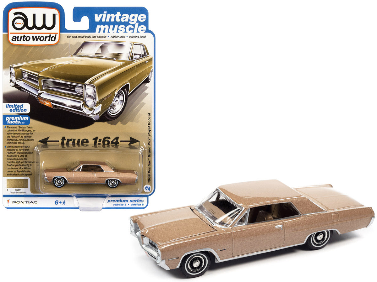 1964 Pontiac Grand Prix Royal Bobcat Saddle Bronze Metallic "Vintage Muscle" Limited Edition 1/64 Diecast Model Car by Auto World-0