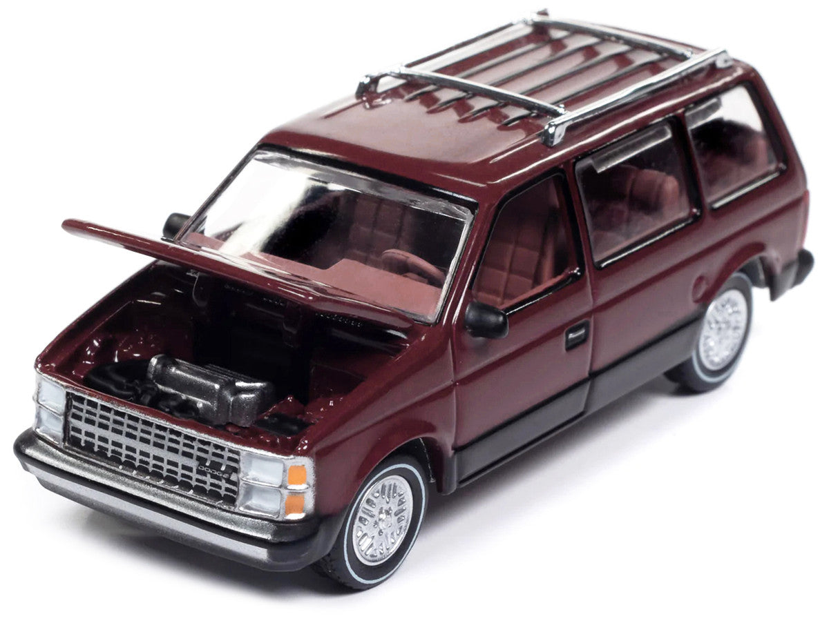 1985 Dodge Caravan Van Crimson Red and Black "Mighty Minivans" Series 1/64 Diecast Model Car by Auto World-0