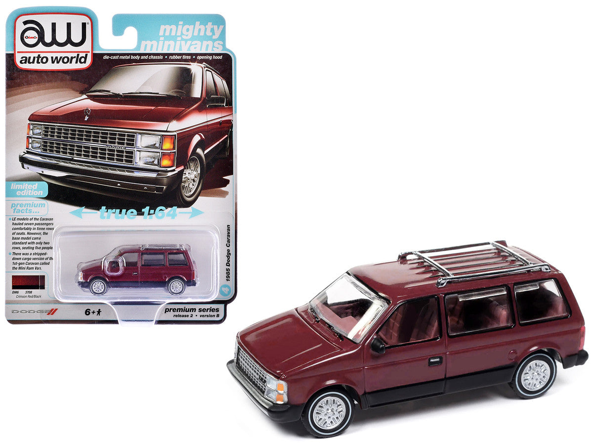 1985 Dodge Caravan Van Crimson Red and Black "Mighty Minivans" Series 1/64 Diecast Model Car by Auto World-2
