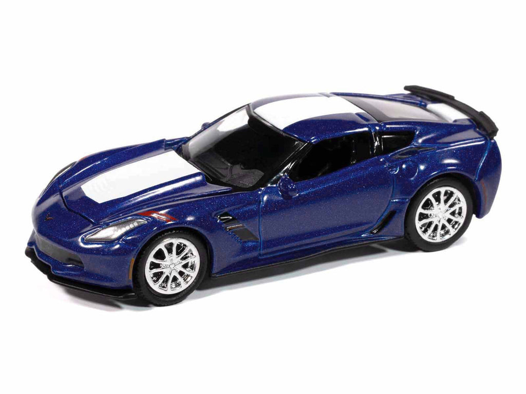 2018 Chevrolet Corvette Grand Sport Admiral Blue with White Stripe "Sports Cars" Series 1/64 Diecast Model Car by Auto World-0