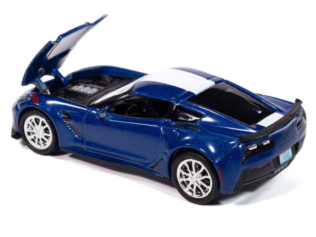 2018 Chevrolet Corvette Grand Sport Admiral Blue with White Stripe "Sports Cars" Series 1/64 Diecast Model Car by Auto World-1