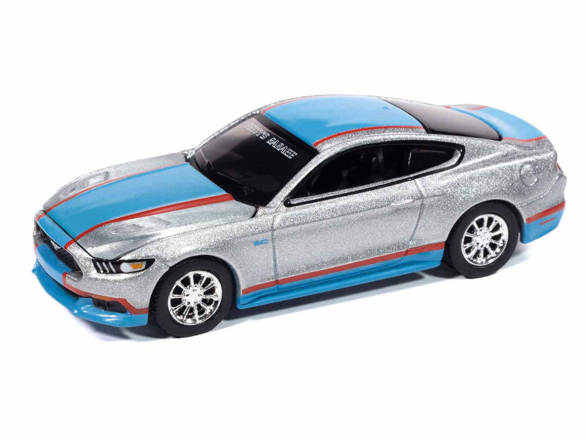 2017 Ford Mustang GT Tribute Edition "Petty's Garage" Ingot Silver Metallic with Petty Blue and Red Stripes "Modern Muscle" Series 1/64 Diecast Model Car by Auto World-0