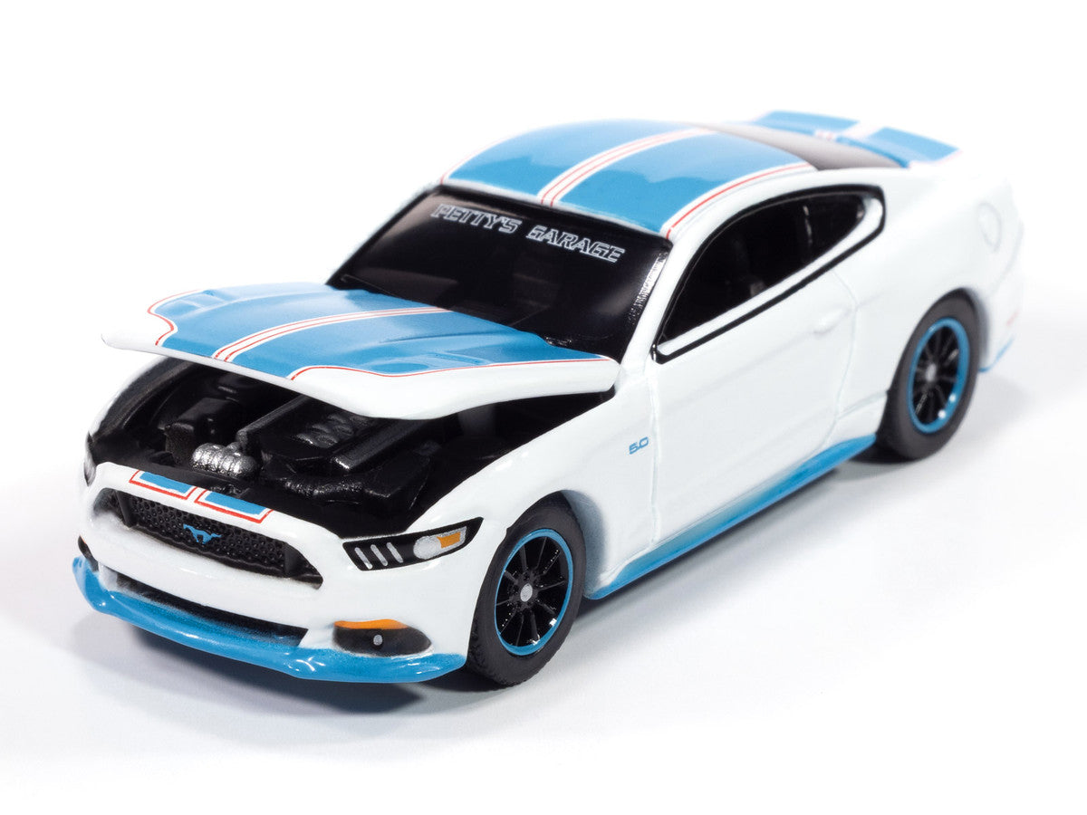 2016 Ford Mustang GT King Premier Edition "Petty's Garage" Oxford White with Petty Blue Stripes "Modern Muscle" Series 1/64 Diecast Model Car by Auto World-1