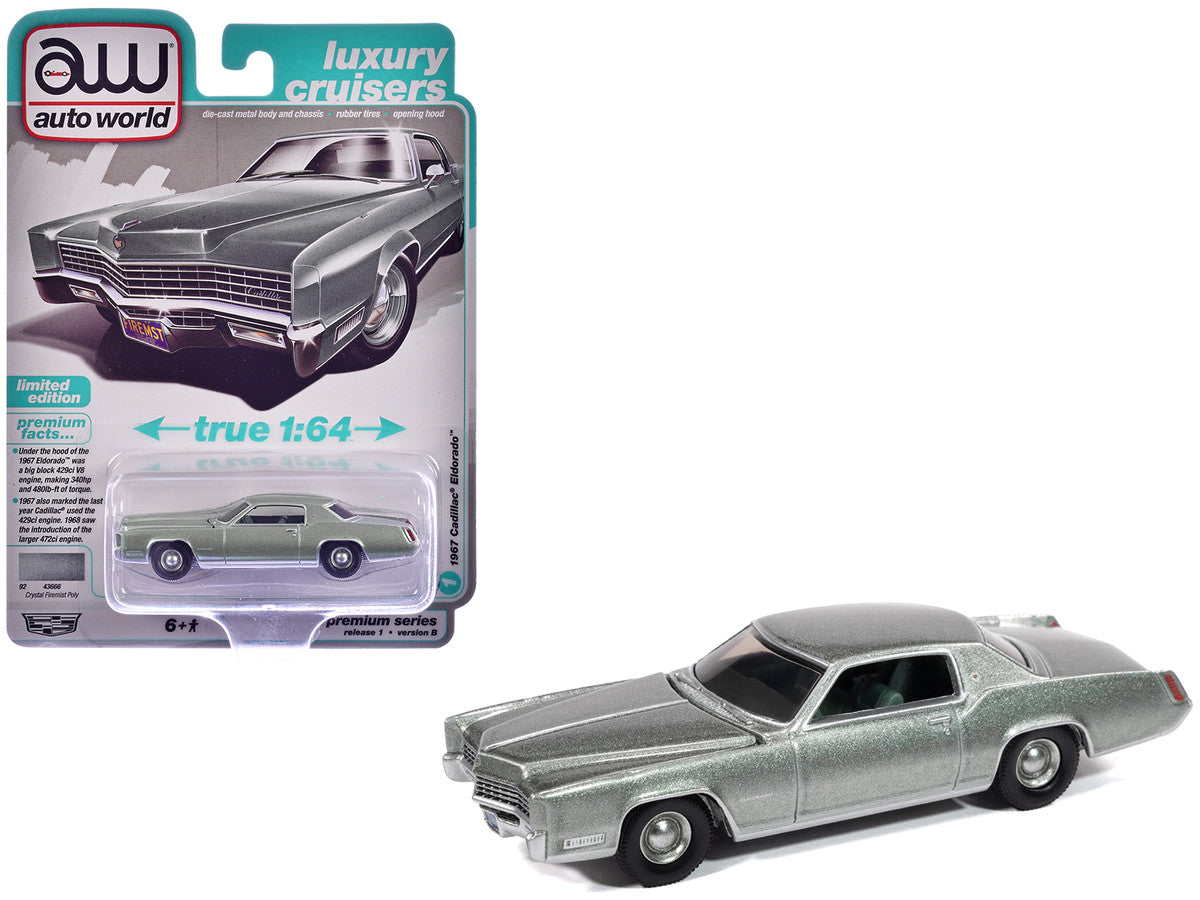 1967 Cadillac Eldorado Crystal Firemist Metallic with Green Interior "Luxury Cruisers" Series 1/64 Diecast Model Car by Auto World-2