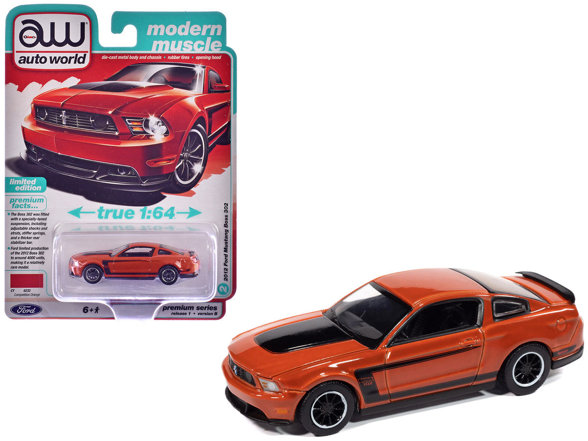 2012 Ford Mustang Boss 302 Competition Orange with Black Accents "Modern Muscle" Series 1/64 Diecast Model Car by Auto World-2