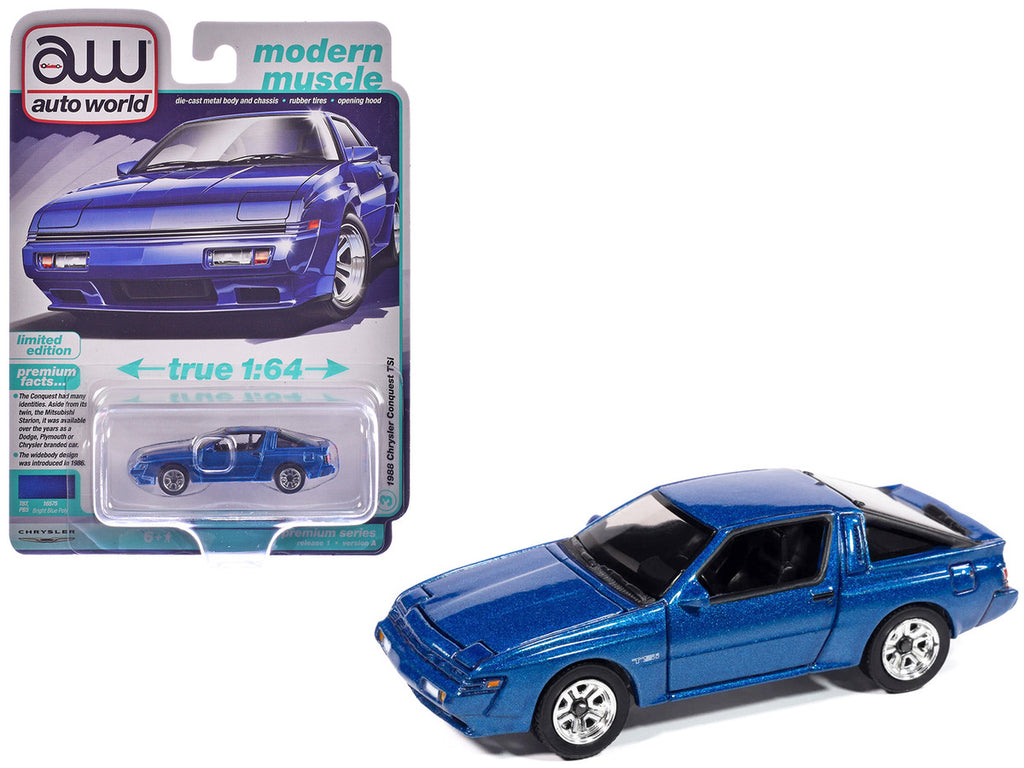 1988 Chrysler Conquest TSi Bright Blue Metallic "Modern Muscle" Series 1/64 Diecast Model Car by Auto World-2