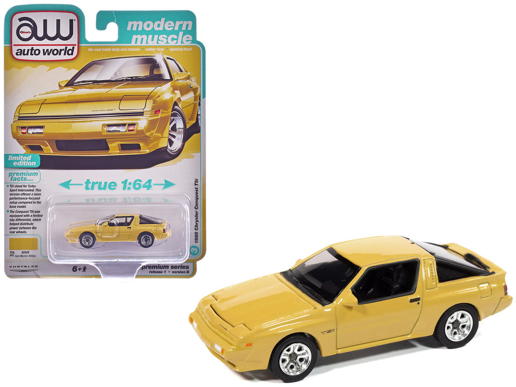 1988 Chrysler Conquest TSi San Marino Yellow "Modern Muscle" Series 1/64 Diecast Model Car by Auto World-2
