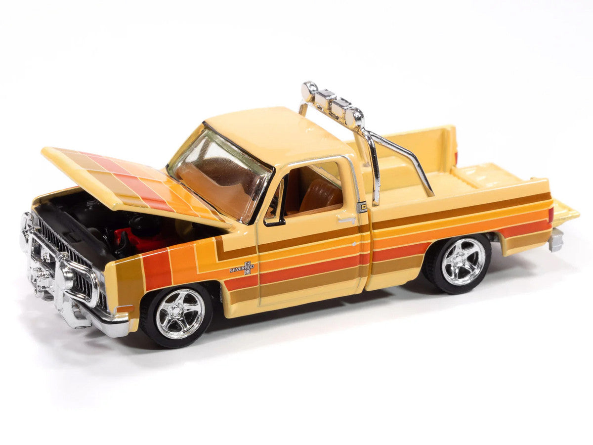 1981 Chevrolet Silverado Fleetside Pickup Truck Cream with Stripes "Hobby Exclusive" Series 1/64 Diecast Model Car by Auto World-1